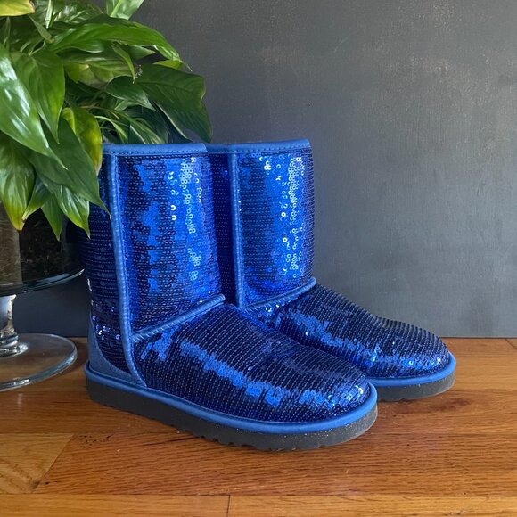 UGG Australia Blue Classic Short Sparkles Sequin Boots Women’s 7 | Sheepskin Lin - Picture 3 of 9